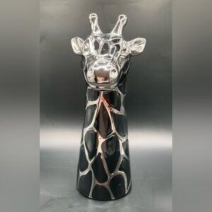 Metallic Ceramic Silver Black Giraffe Head Figurine Decor Statue 12 In Pre-owned